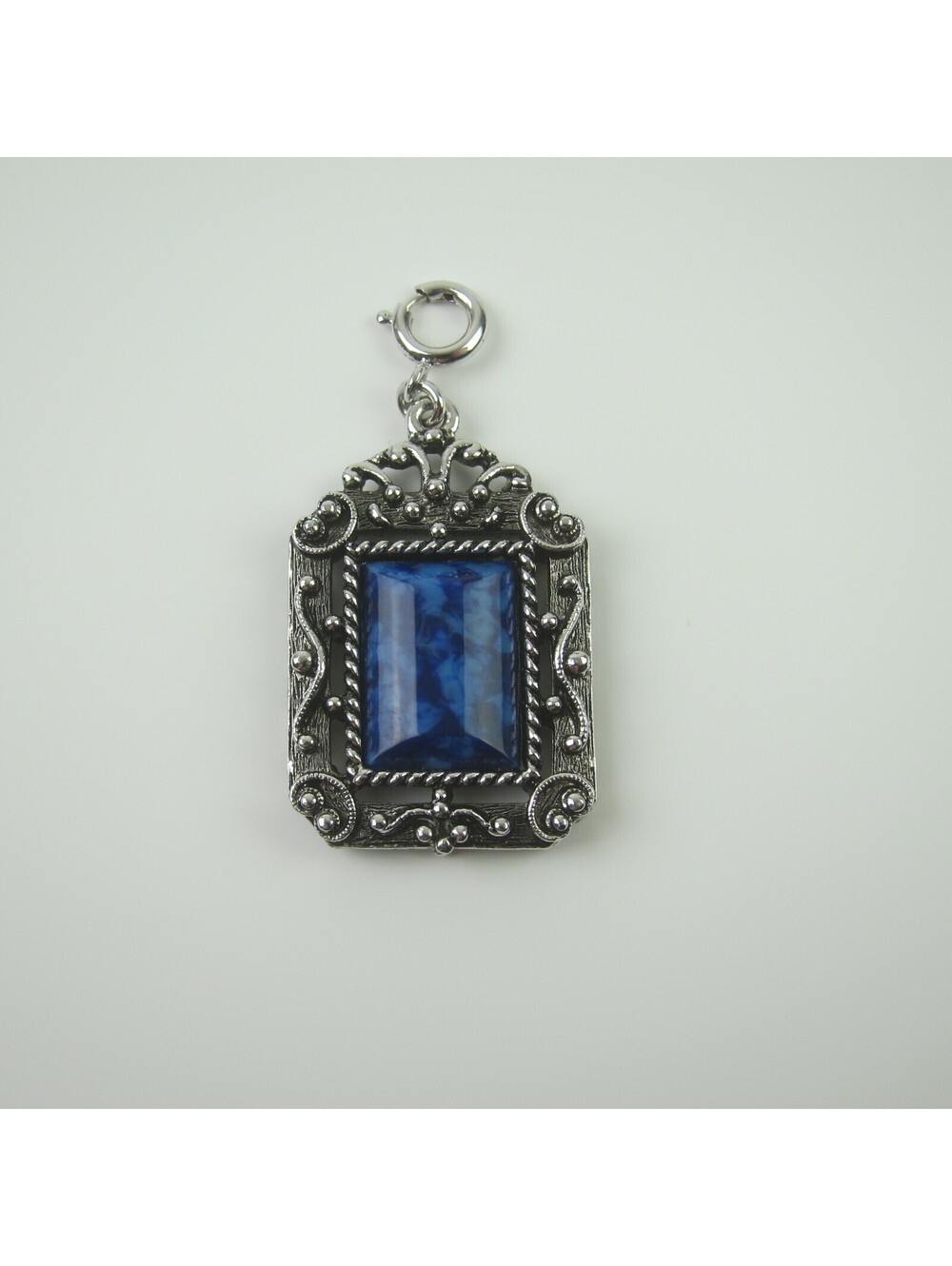 Vintage Sarah Coventry Roman Holiday Reversible Silver tone Blue Charm Pendant